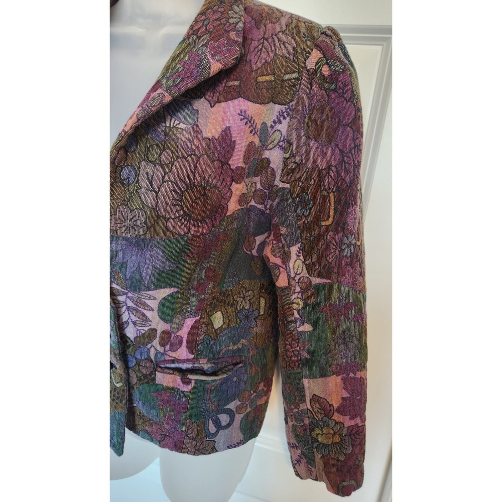 VTG Jack Winter Tapestry Blazer Jacket Floral Multicolor Boho Artsy Women's Lg - Picture 4 of 8